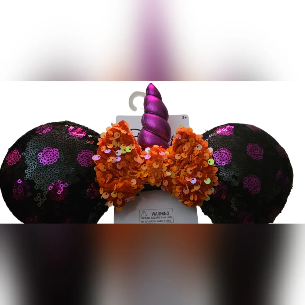 Disney Minnie Mouse Sequin Unicorn & Bow Costume Headband Halloween Polka Dots - Picture 2 of 6